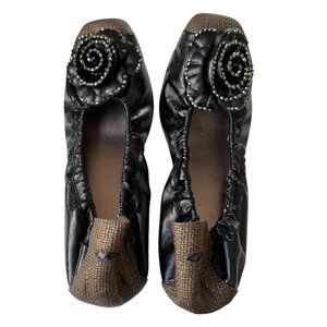 Lollipop Skimmer Ballet Flats Women’s Size 9 Rose Accent Black Woven Toe NWF